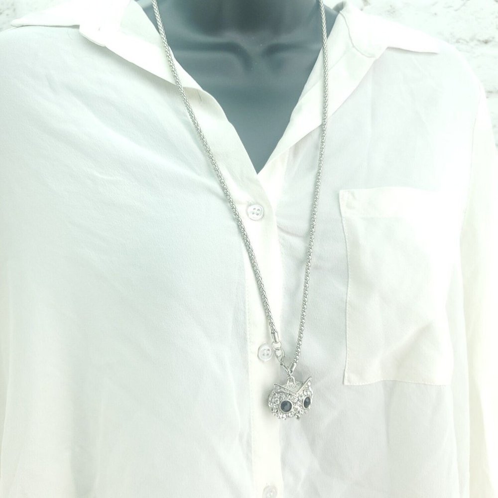Womens Silver Popcorn Chain Lobster Owl Rhinestone Fashion Pendent Necklace